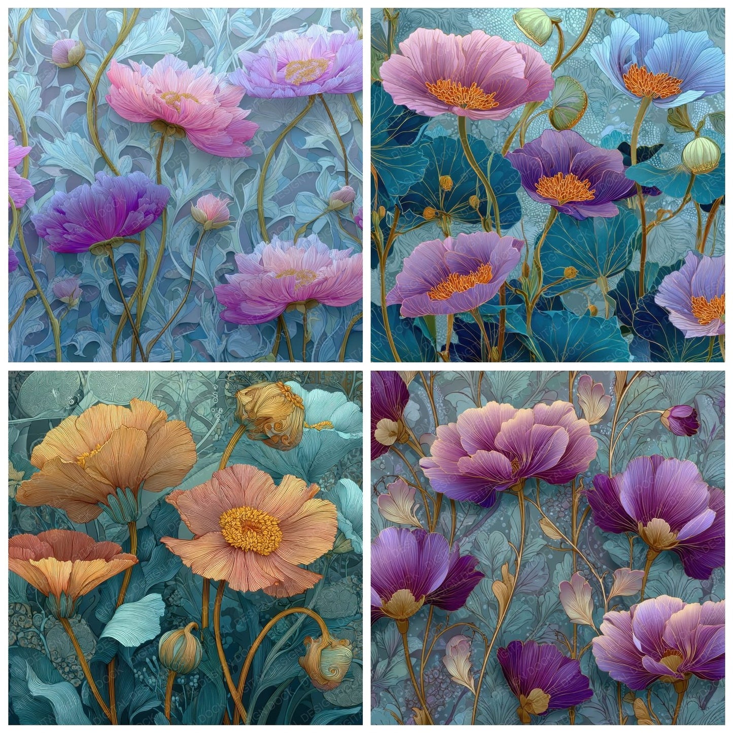 Mucha Decorative Floral Background Digital Paper Pack (DDD000133)