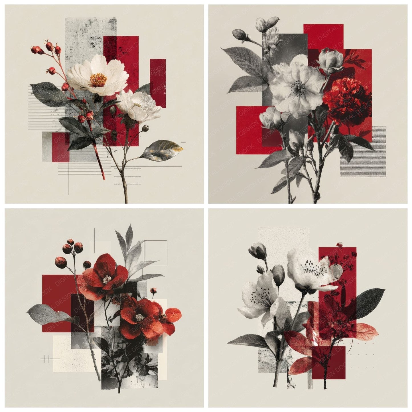 Red Couture Floral Collage Digital Paper Pack (DDD000136)
