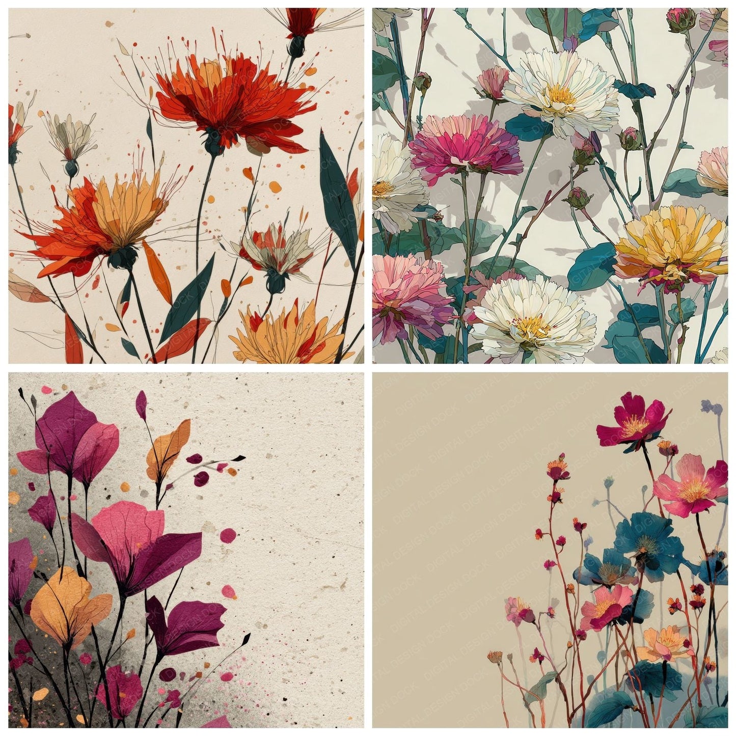 Schiele Expressive Floral Background Digital Paper Pack (DDD000138)