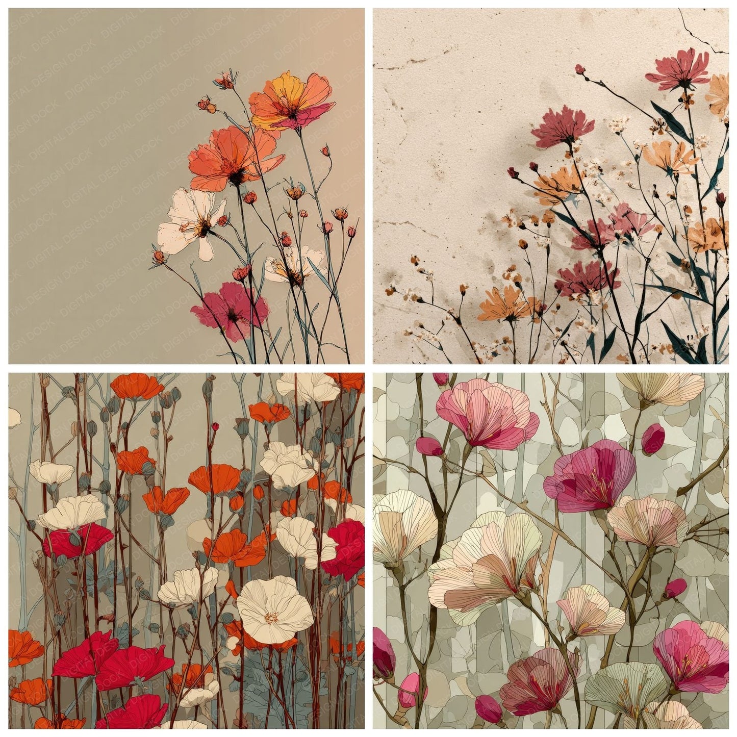 Schiele Expressive Floral Background Digital Paper Pack (DDD000138)