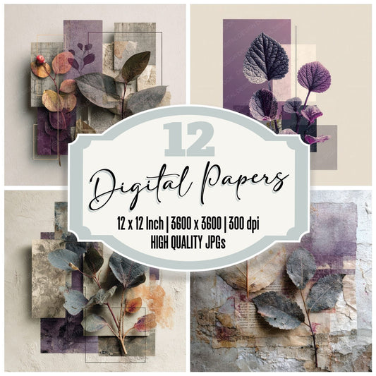 Violet Fashion Botanical Collage Digital Paper Pack (DDD000139)