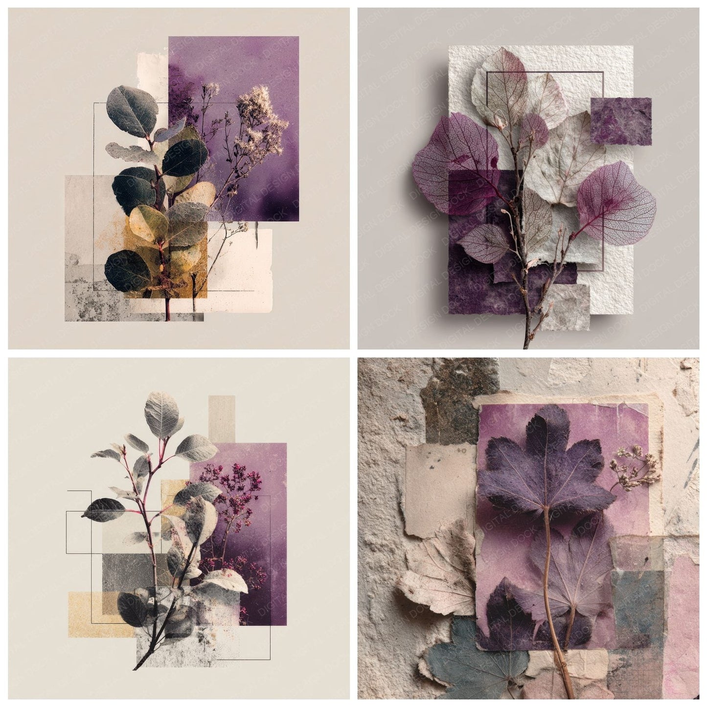 Violet Fashion Botanical Collage Digital Paper Pack (DDD000139)