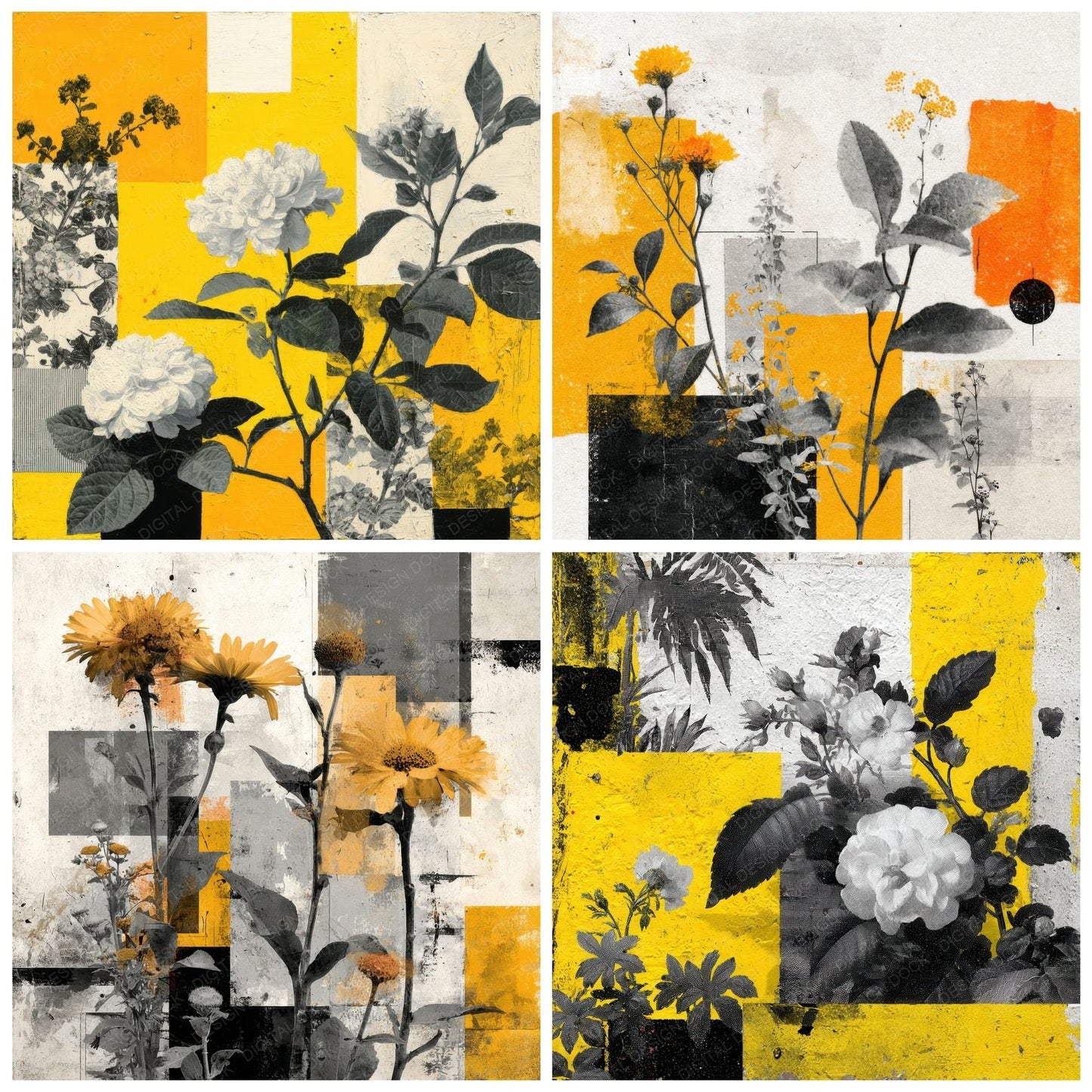 Yellow Street Floral Collage Digital Paper Pack (DDD000140)