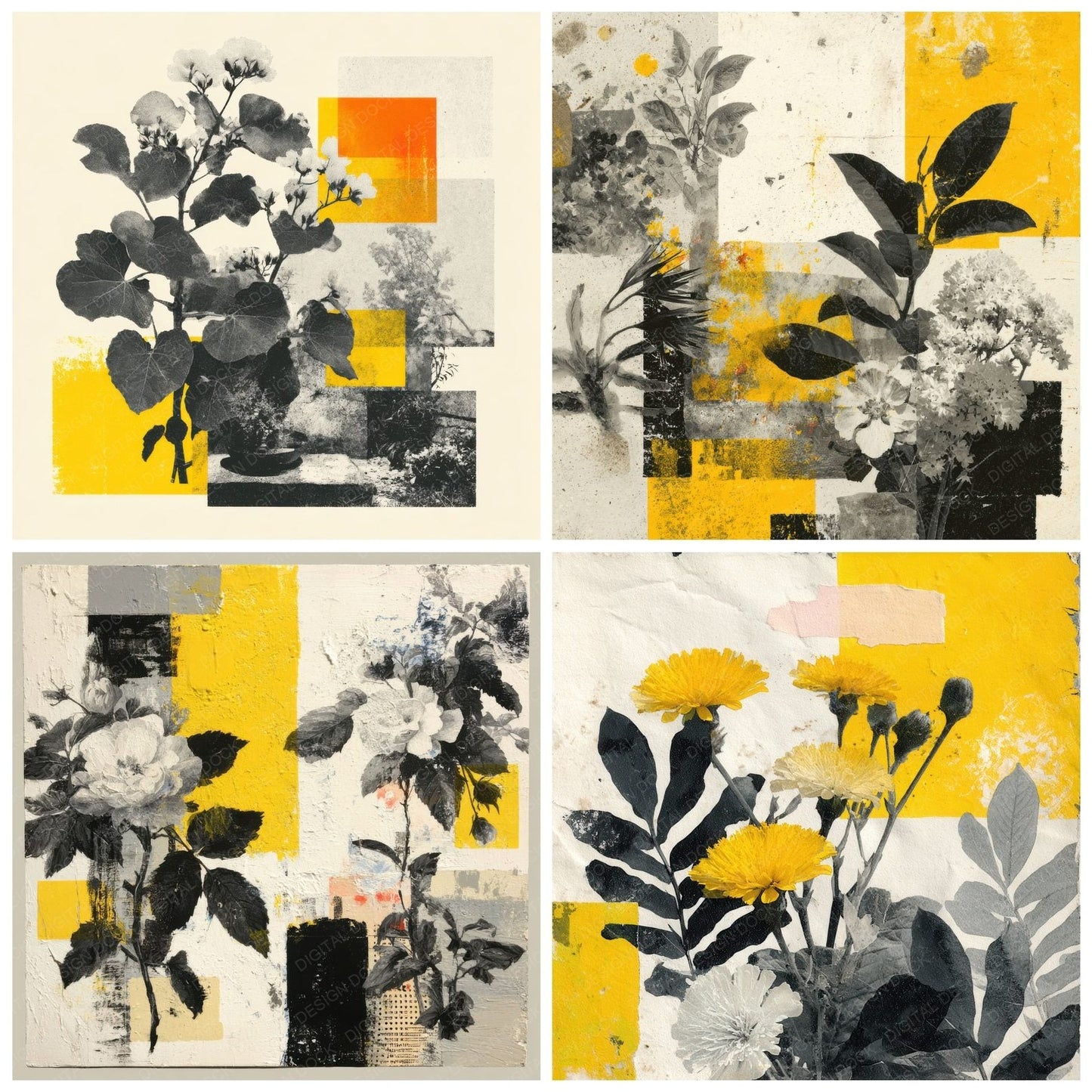 Yellow Street Floral Collage Digital Paper Pack (DDD000140)