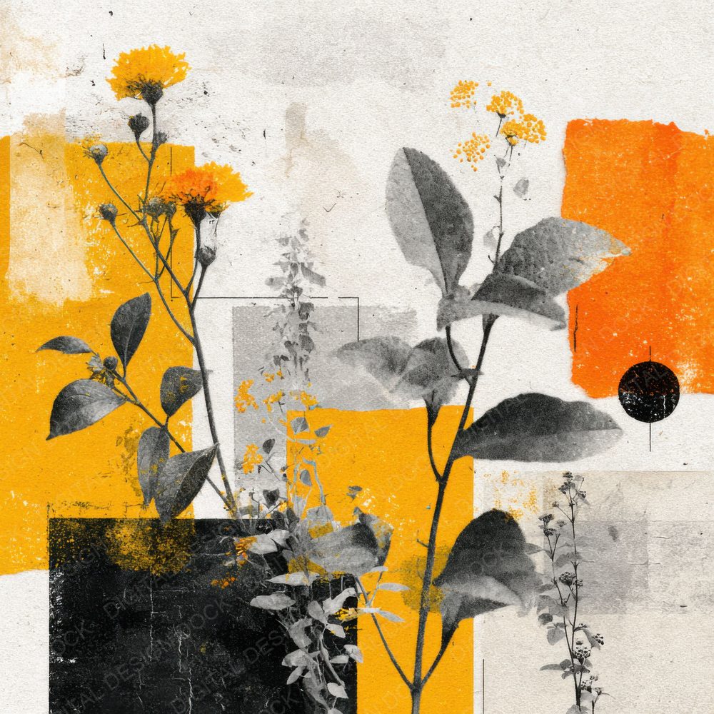 Yellow Street Floral Collage Digital Paper Pack (DDD000140)