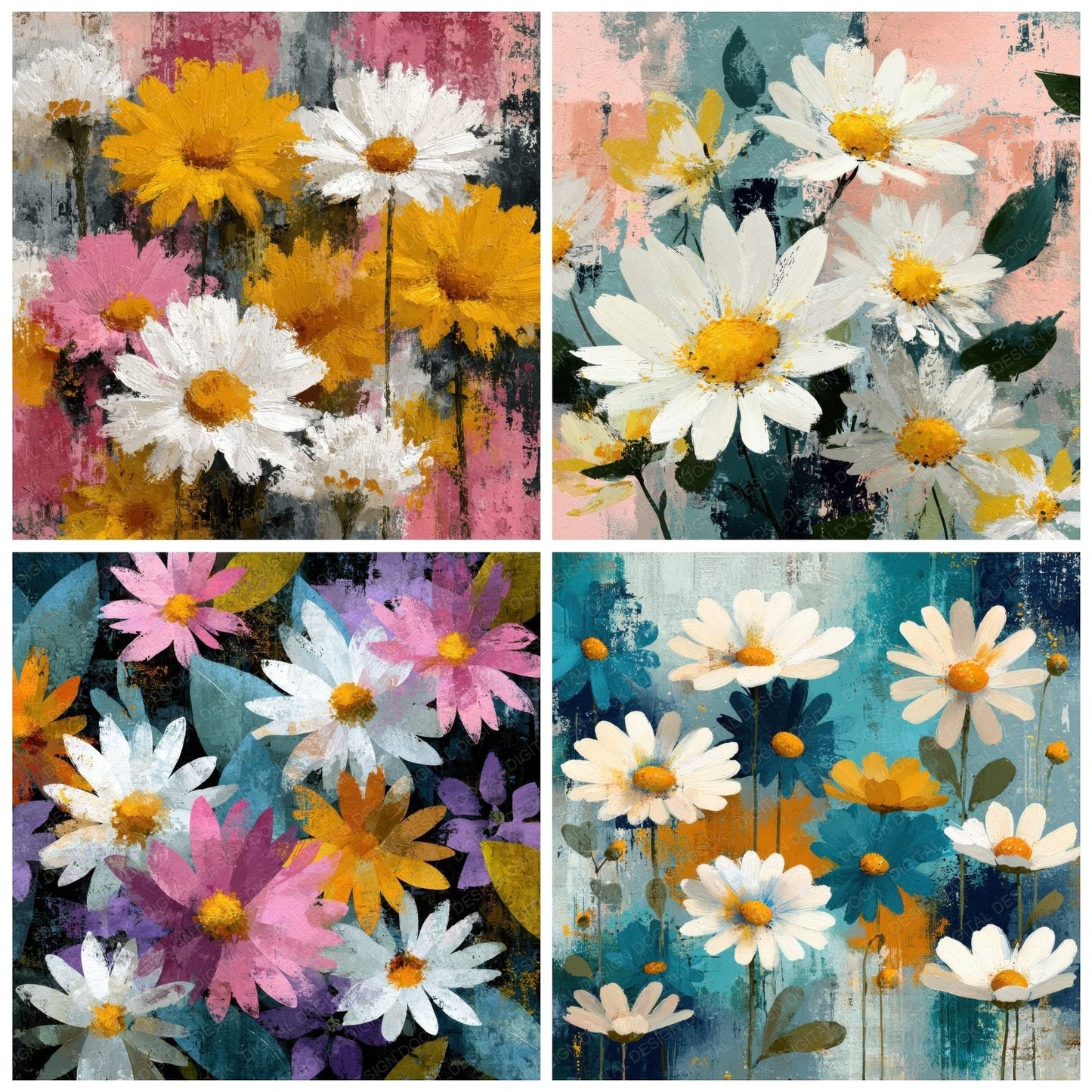 Abstract Daisy Paint Background Digital Paper Pack (DDD000141)