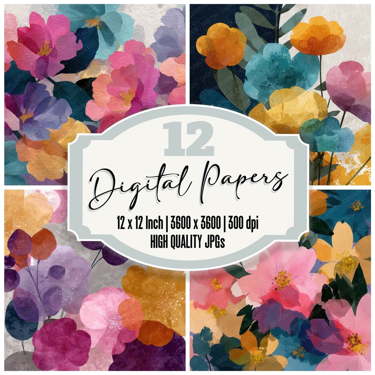 Atmospheric Floral Wash Background Digital Paper Pack (DDD000142)