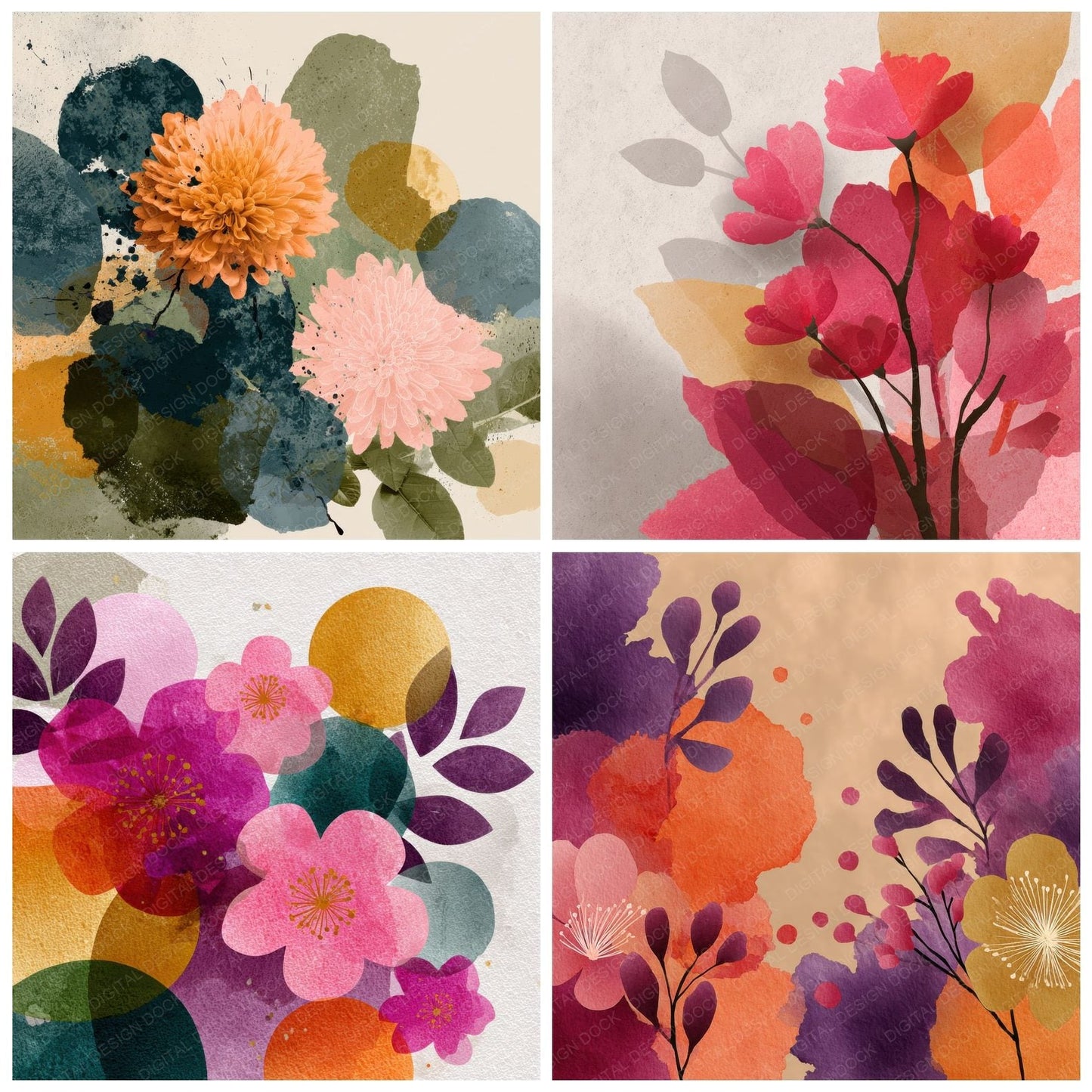 Atmospheric Floral Wash Background Digital Paper Pack (DDD000142)