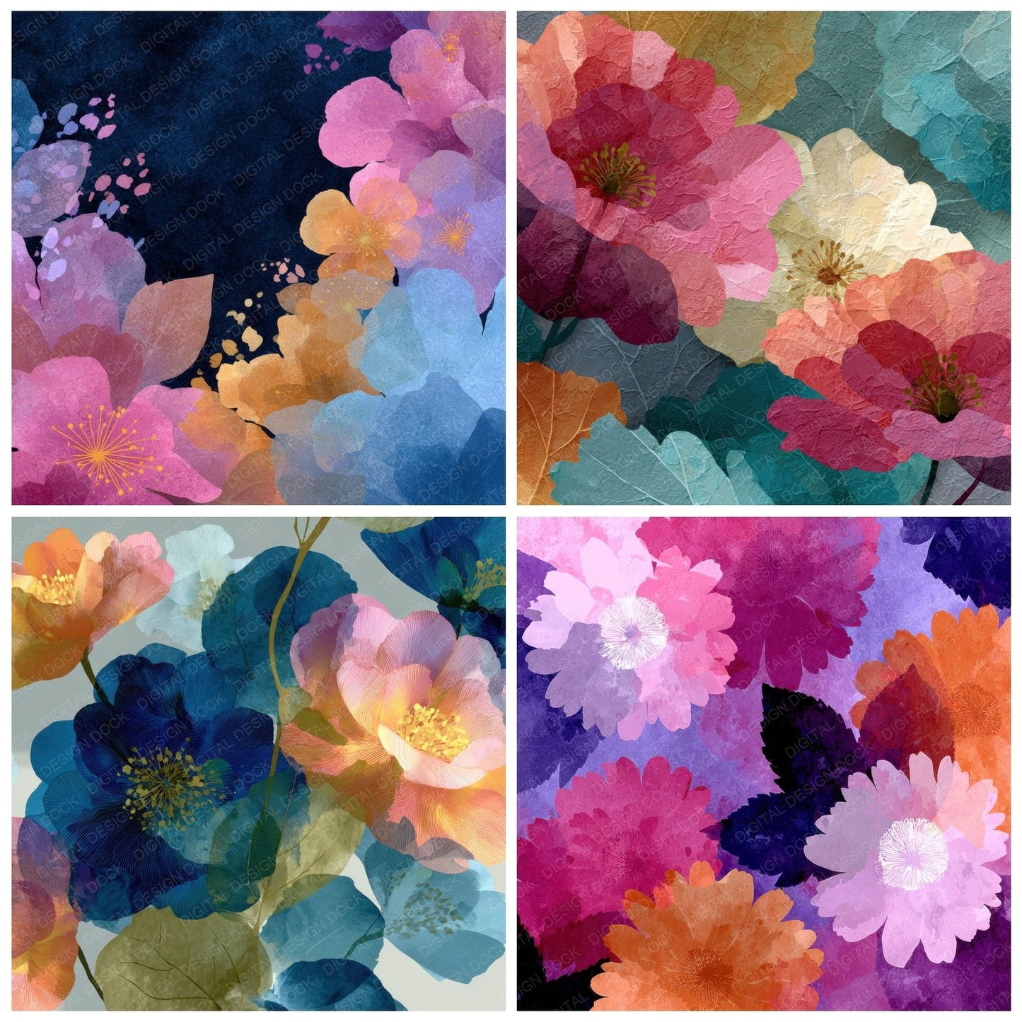 Atmospheric Floral Wash Background Digital Paper Pack (DDD000142)