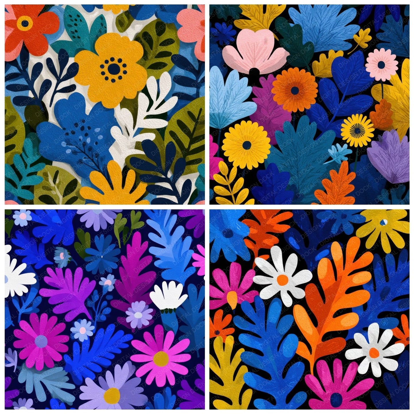 Cutout Floral Silhouette Background Digital Paper Pack (DDD000144)
