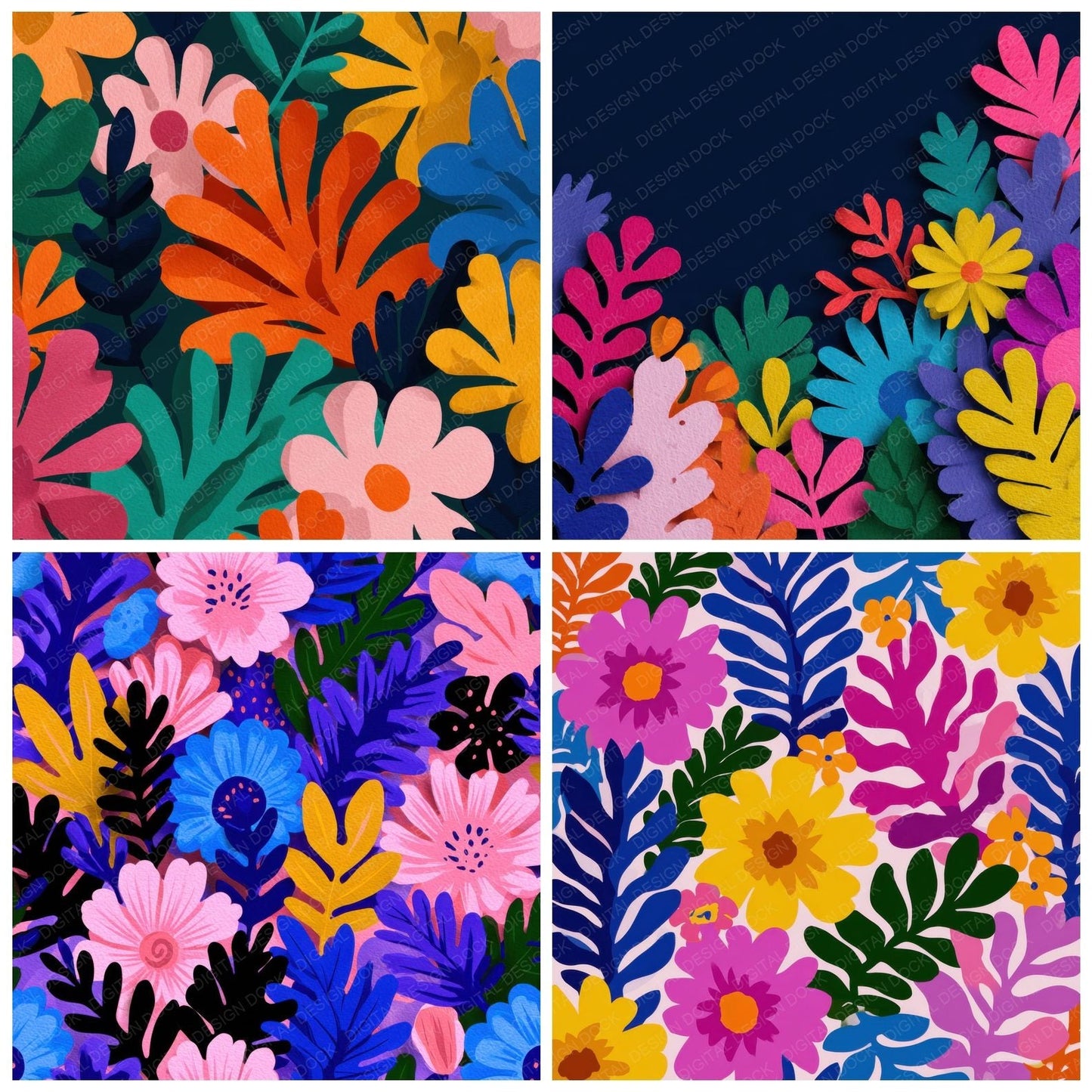 Cutout Floral Silhouette Background Digital Paper Pack (DDD000144)