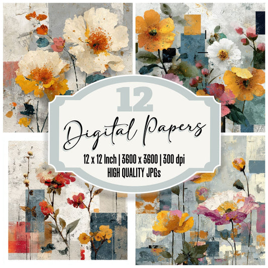 Eroded Floral Collage Background Digital Paper Pack (DDD000147)