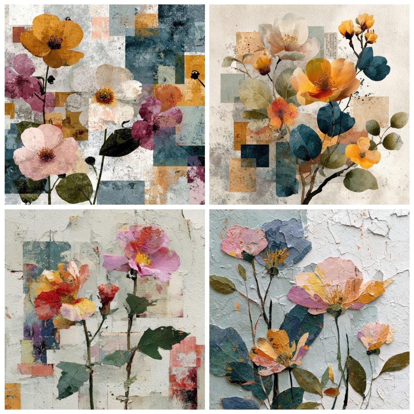 Eroded Floral Collage Background Digital Paper Pack (DDD000147)