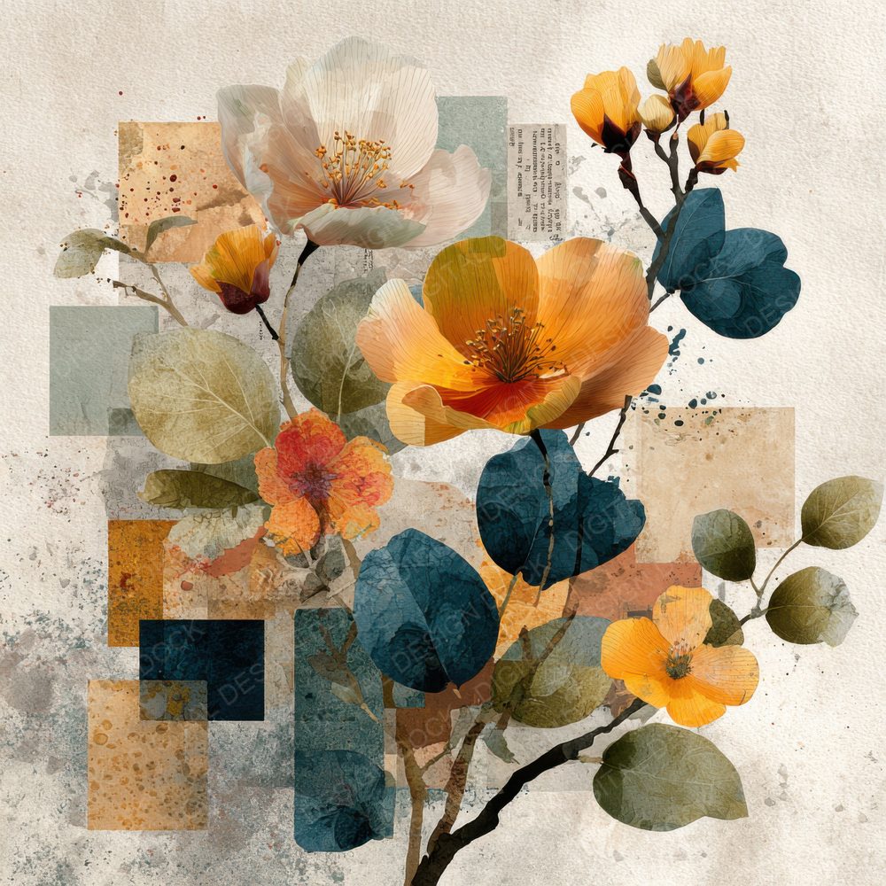 Eroded Floral Collage Background Digital Paper Pack (DDD000147)