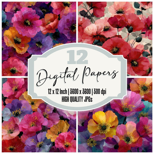 Expressive Poppy Floral Background Digital Paper Pack (DDD000148)