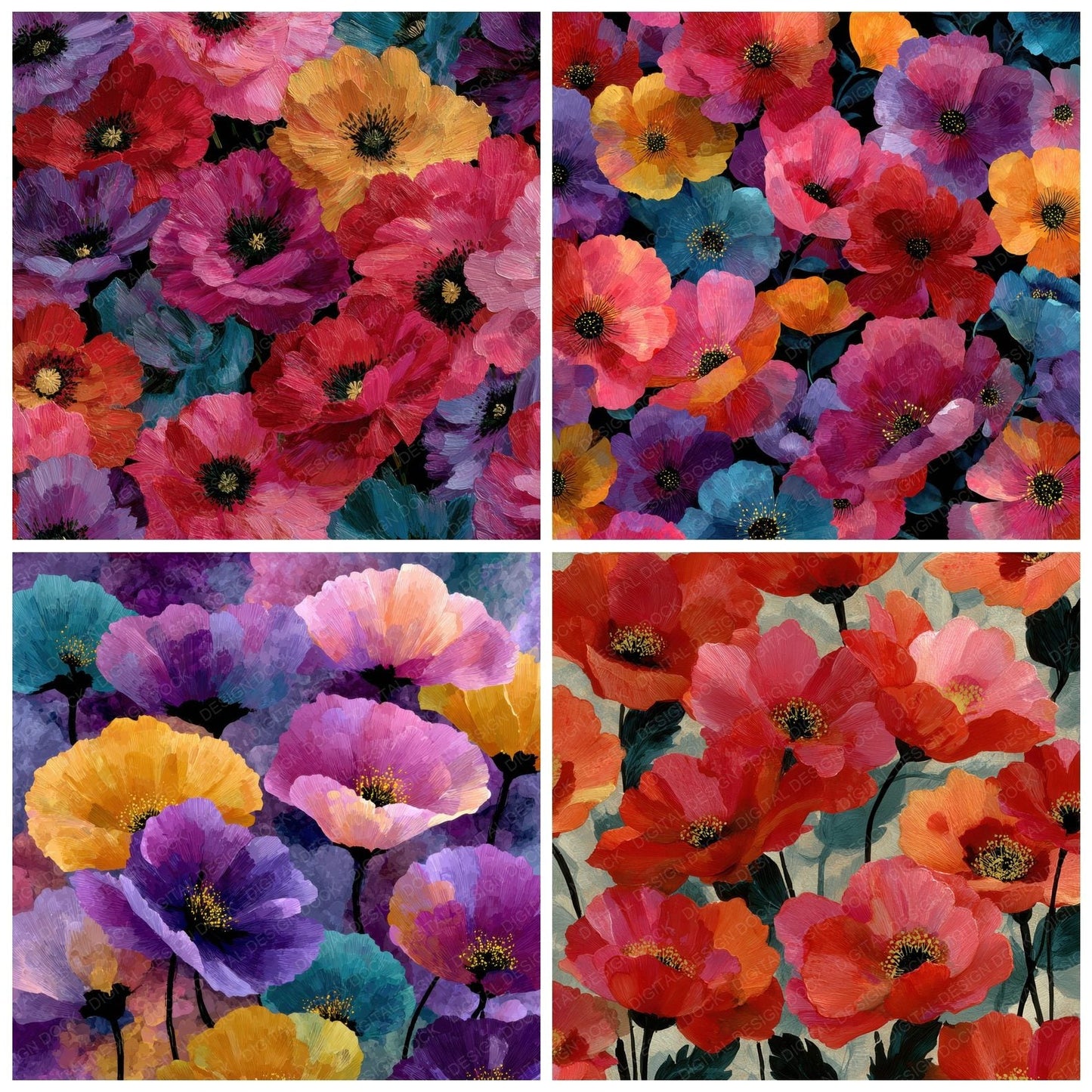 Expressive Poppy Floral Background Digital Paper Pack (DDD000148)