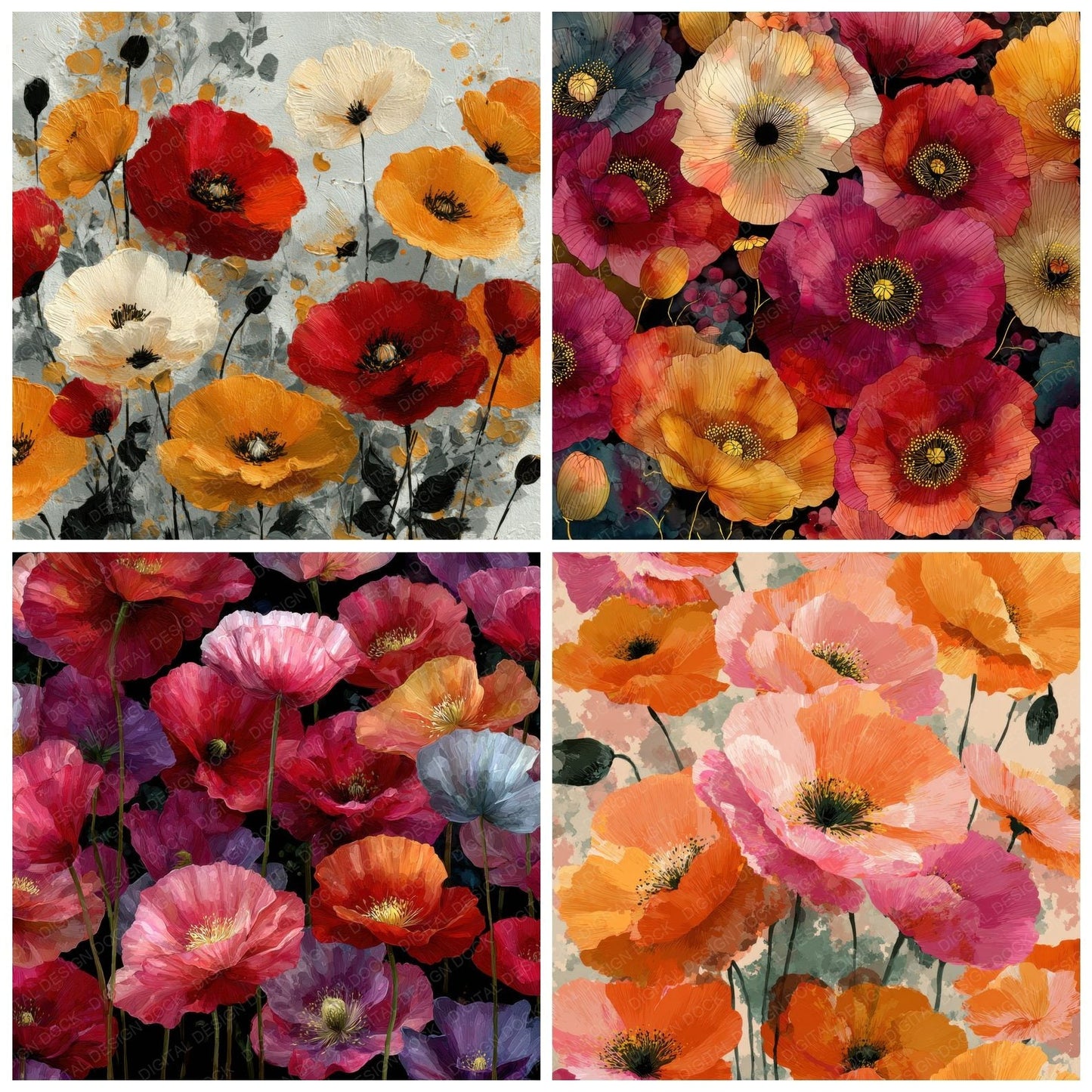 Expressive Poppy Floral Background Digital Paper Pack (DDD000148)