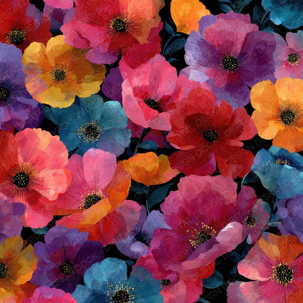 Expressive Poppy Floral Background Digital Paper Pack (DDD000148)