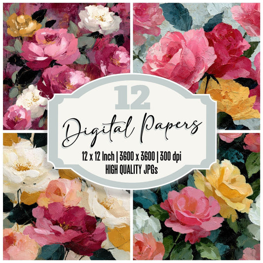 Expressive Rose Floral Background Digital Paper Pack (DDD000149)
