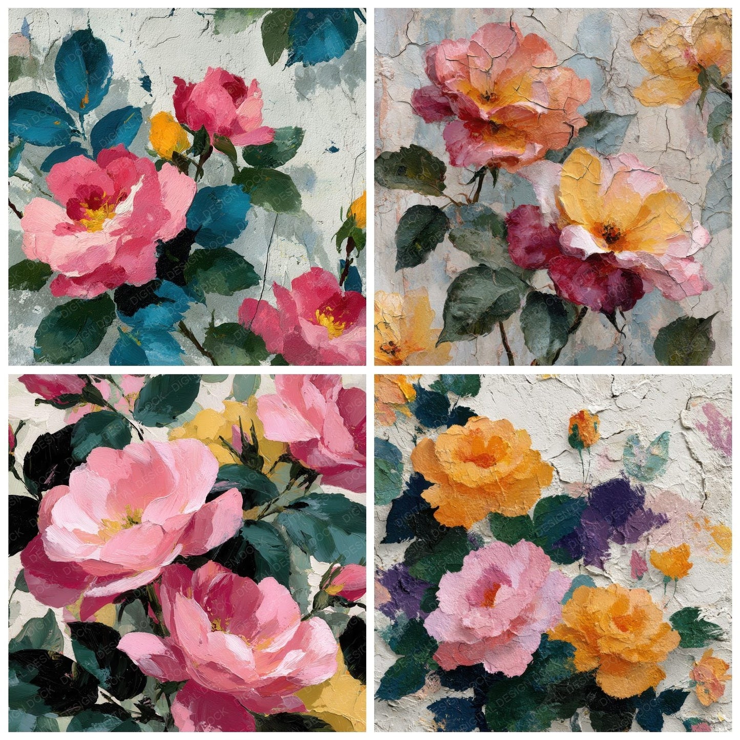 Expressive Rose Floral Background Digital Paper Pack (DDD000149)