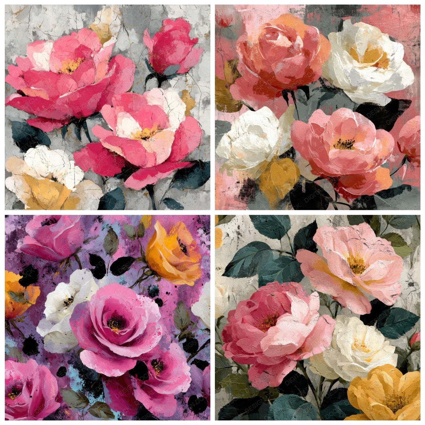 Expressive Rose Floral Background Digital Paper Pack (DDD000149)