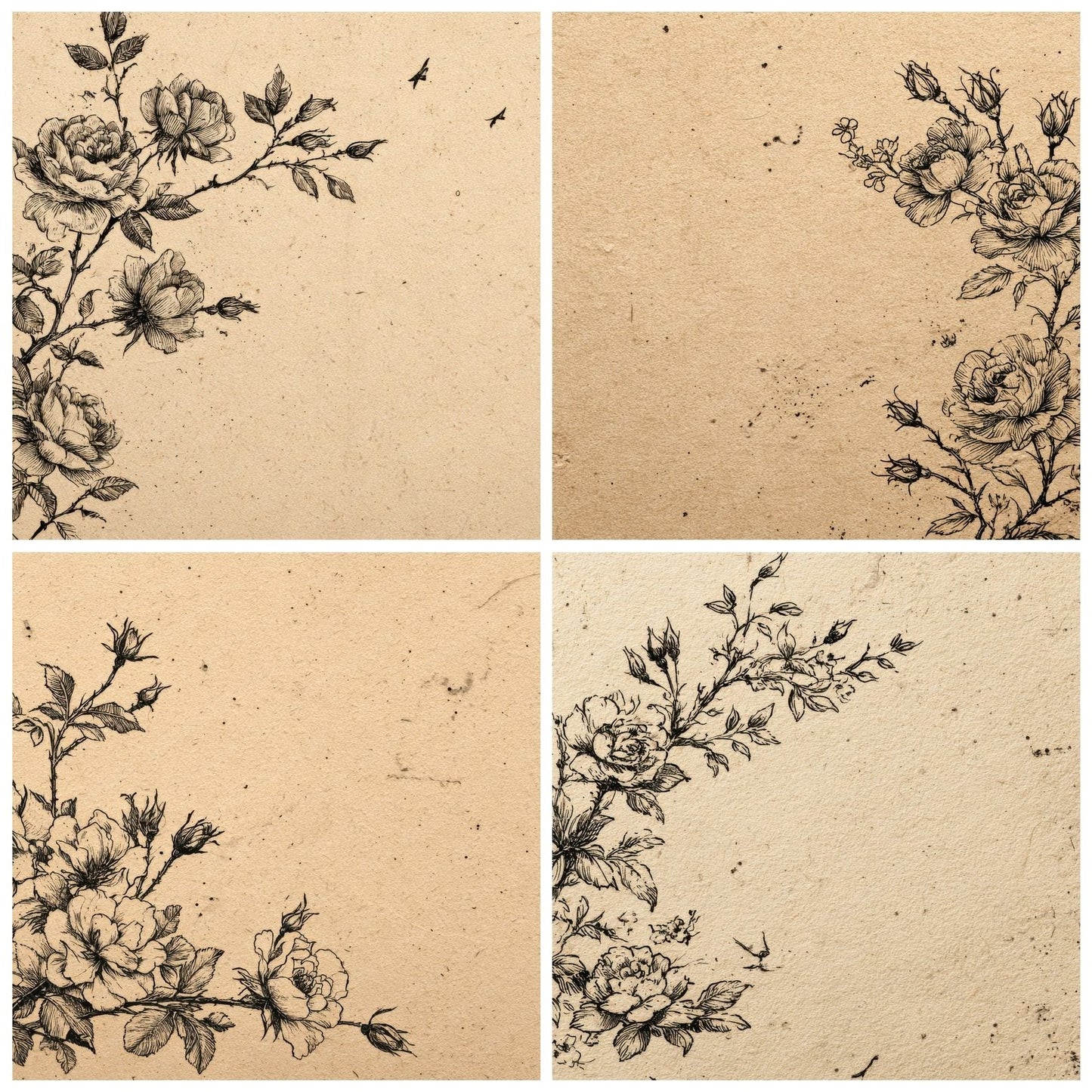 Ink Sketch Rose Border Background Digital Paper Pack (DDD000150)