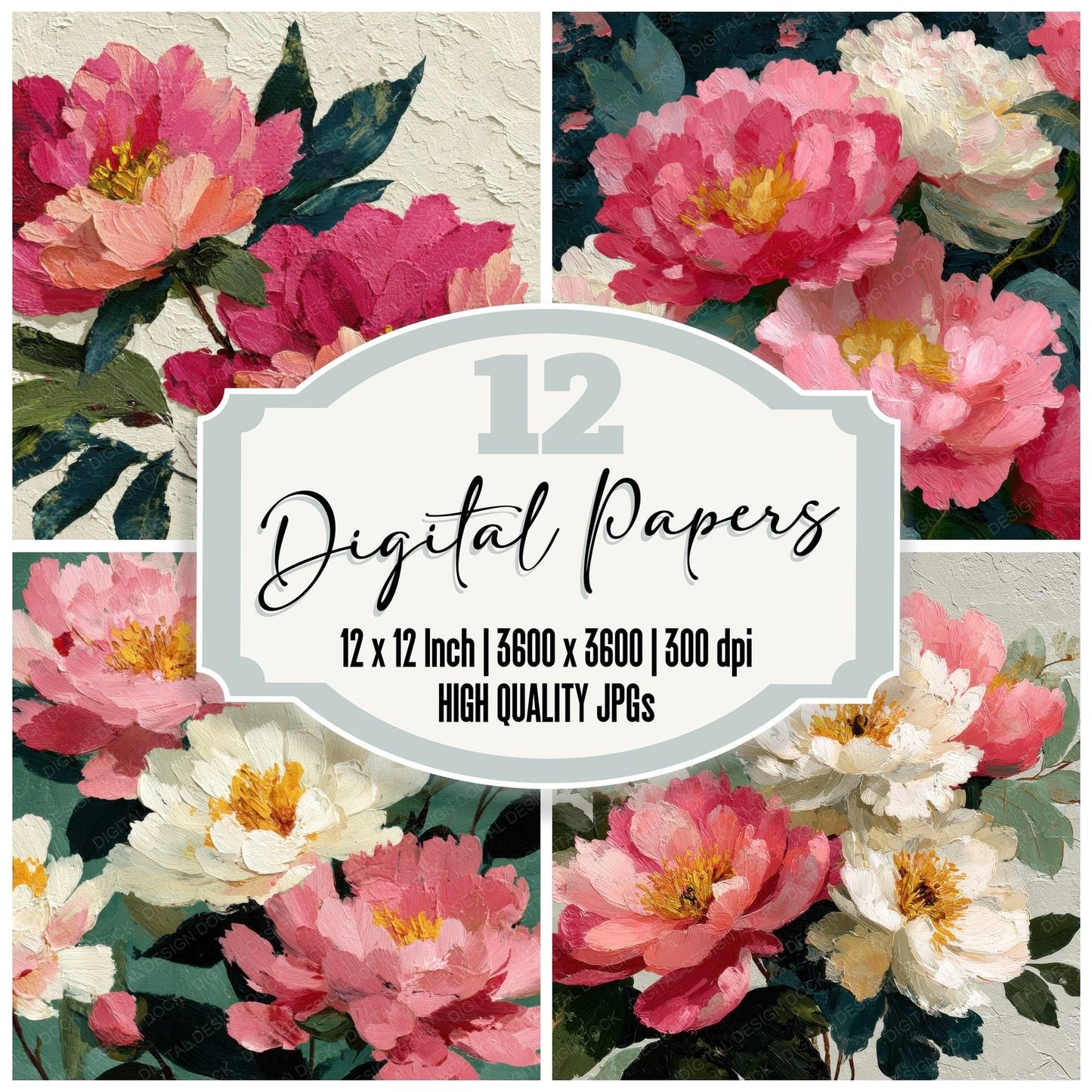 Layered Peony Floral Background Digital Paper Pack (DDD000151)