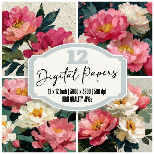 Layered Peony Floral Background Digital Paper Pack (DDD000151)