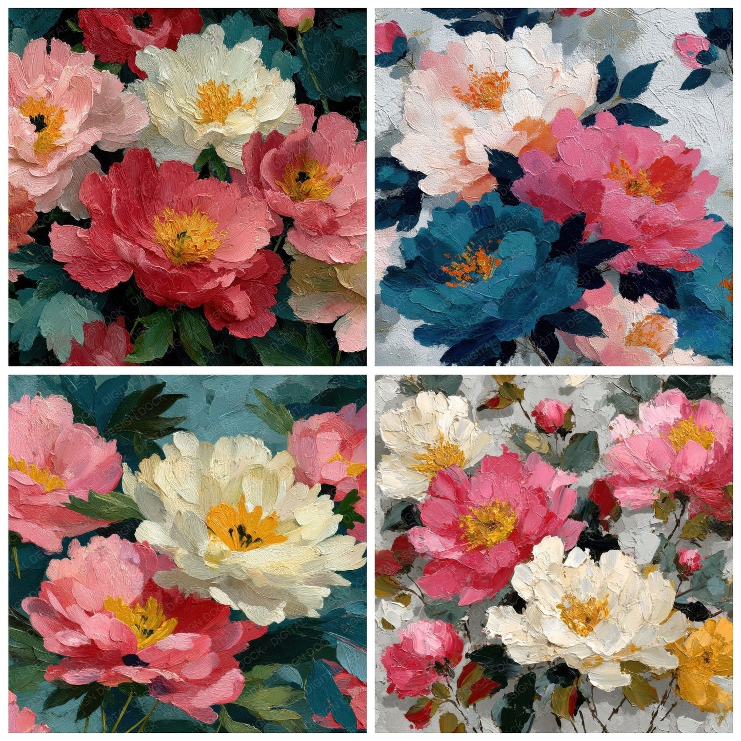 Layered Peony Floral Background Digital Paper Pack (DDD000151)