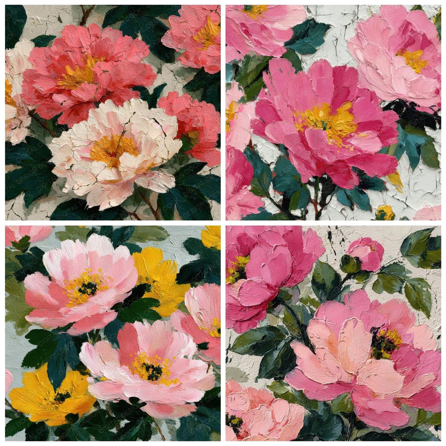 Layered Peony Floral Background Digital Paper Pack (DDD000151)