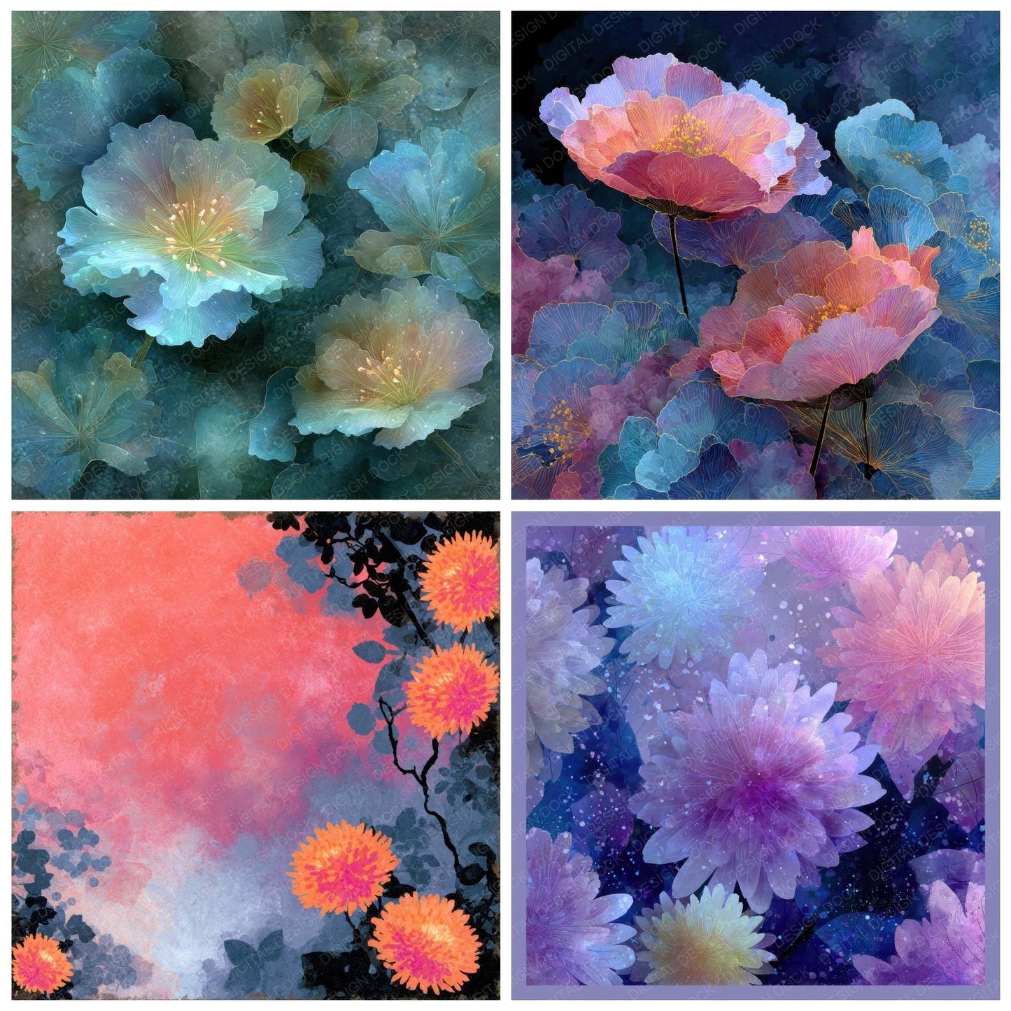 Luminous Floral Depth Background Digital Paper Pack (DDD000152)