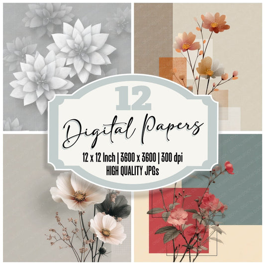 Minimal Floral Grid Background Digital Paper Pack (DDD000153)