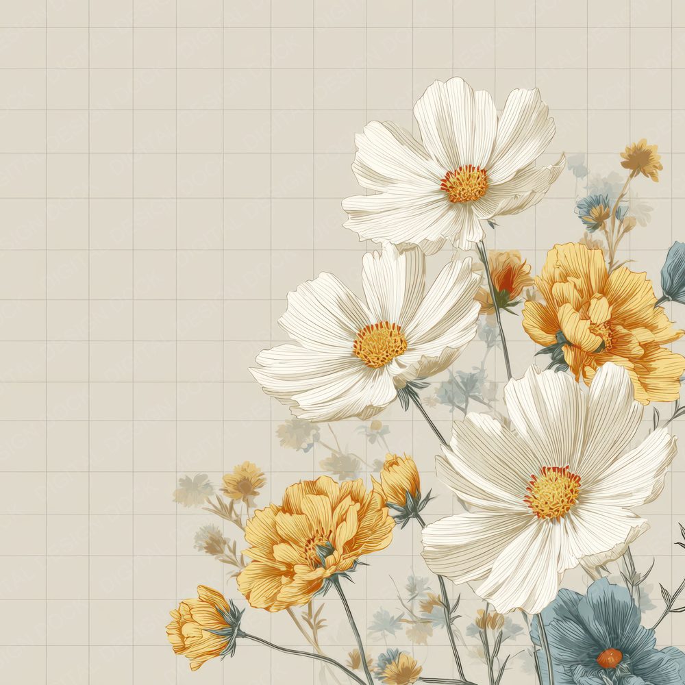 Minimal Floral Grid Background Digital Paper Pack (DDD000153)