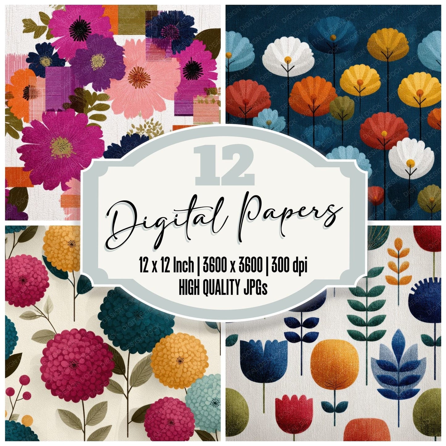 Modular Floral Textile Background Digital Paper Pack (DDD000154)