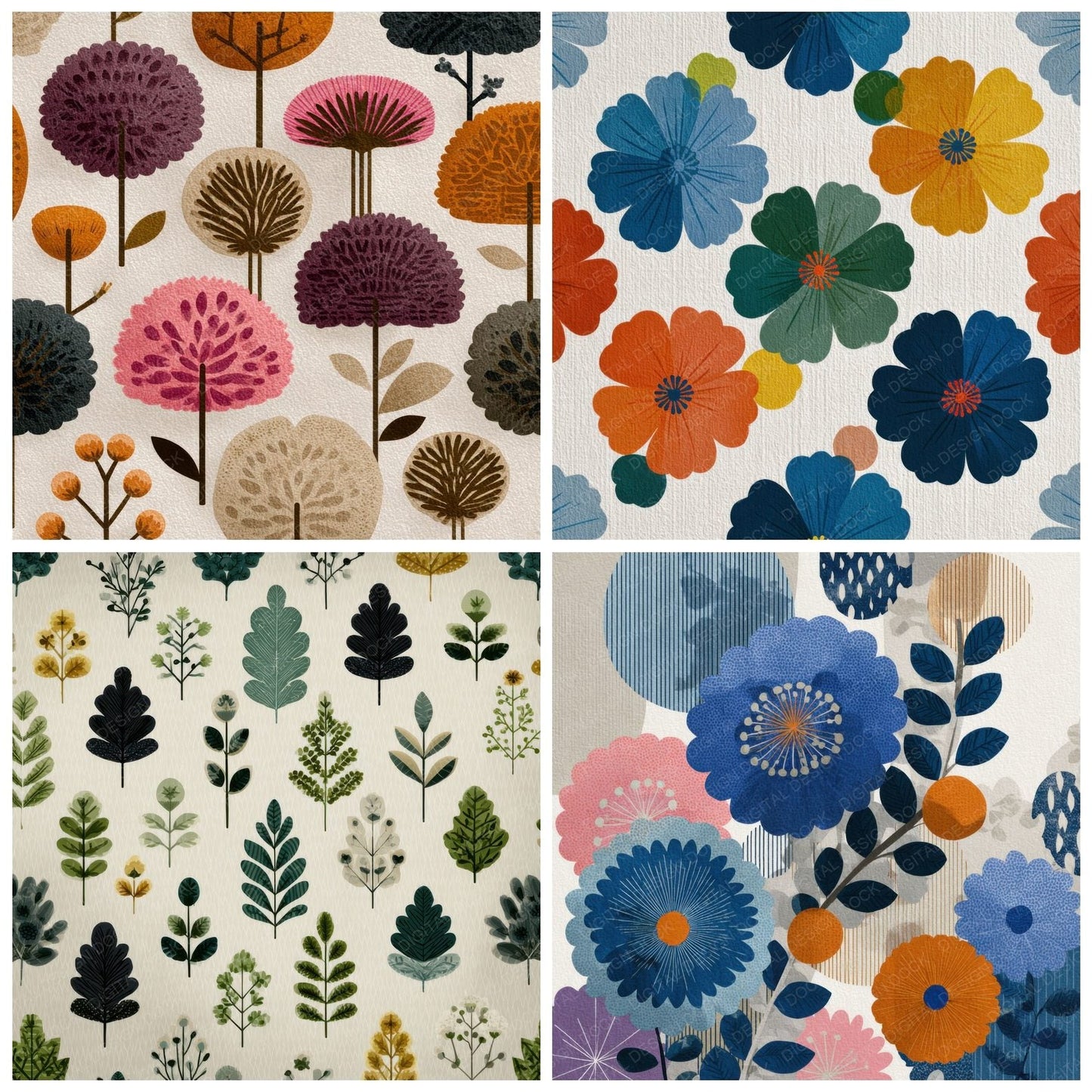 Modular Floral Textile Background Digital Paper Pack (DDD000154)