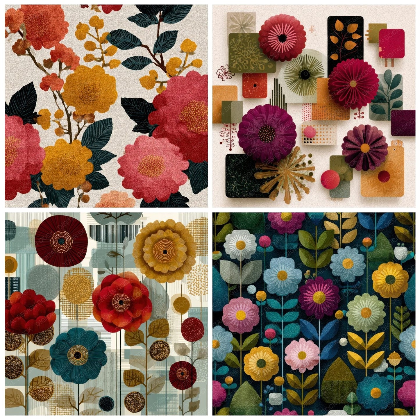 Modular Floral Textile Background Digital Paper Pack (DDD000154)