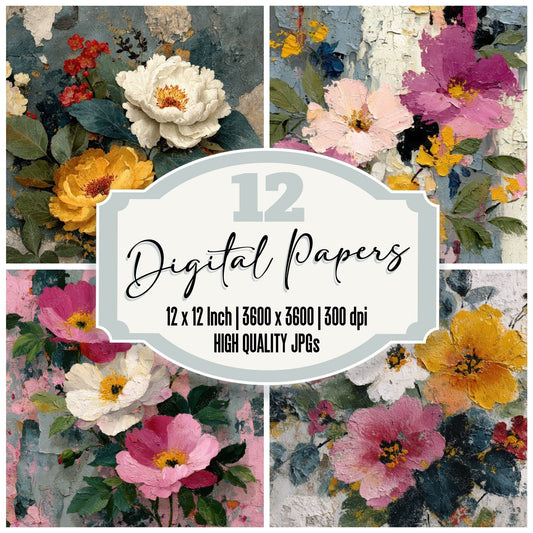 Overpainted Floral Mural Background Digital Paper Pack (DDD000155)