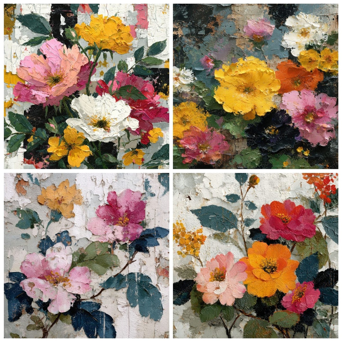 Overpainted Floral Mural Background Digital Paper Pack (DDD000155)