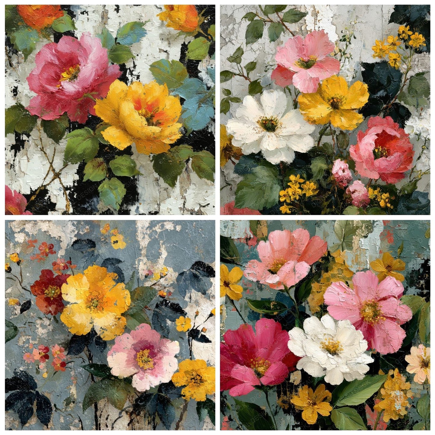 Overpainted Floral Mural Background Digital Paper Pack (DDD000155)