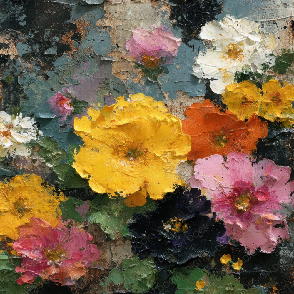 Overpainted Floral Mural Background Digital Paper Pack (DDD000155)