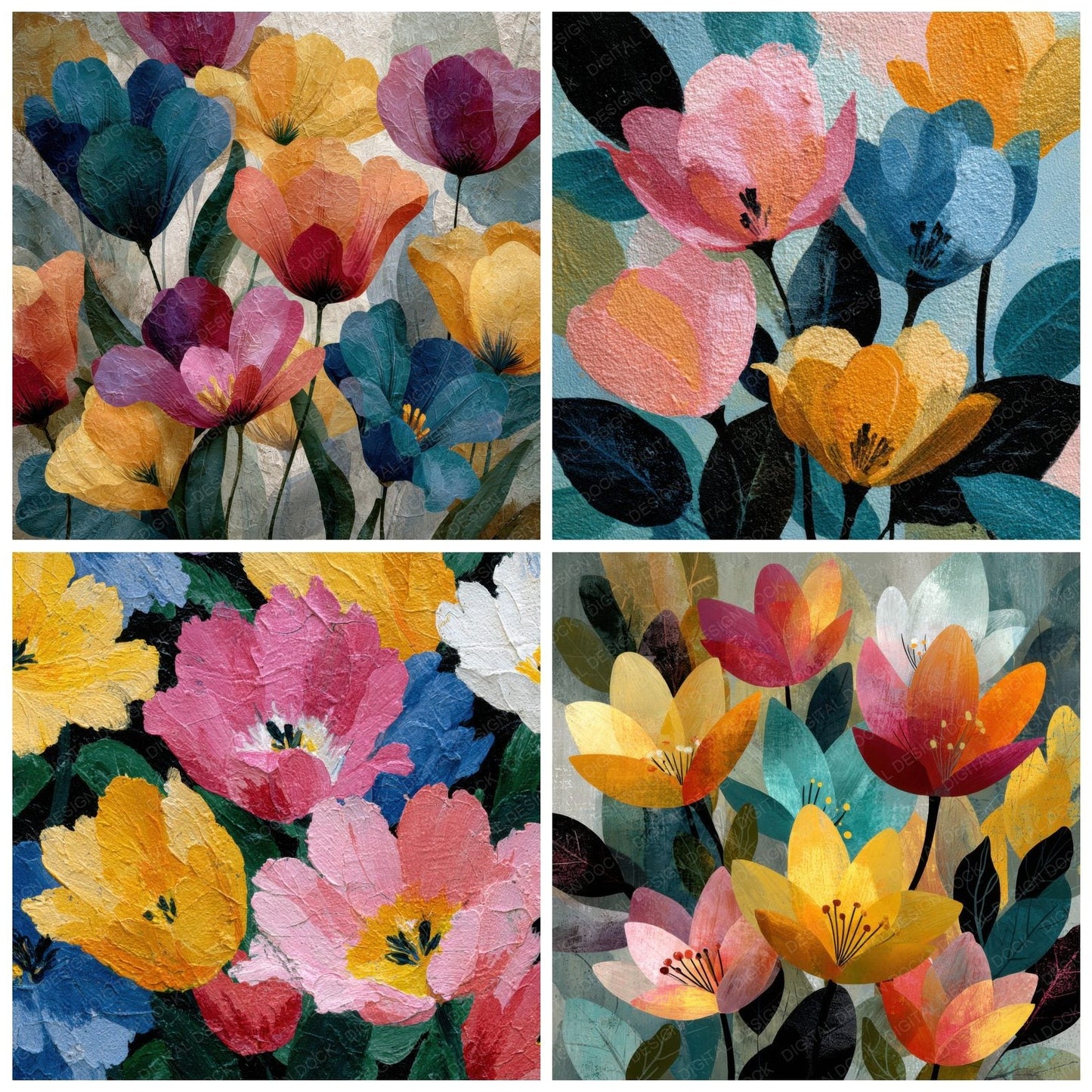 Painterly Tulip Floral Background Digital Paper Pack (DDD000156)