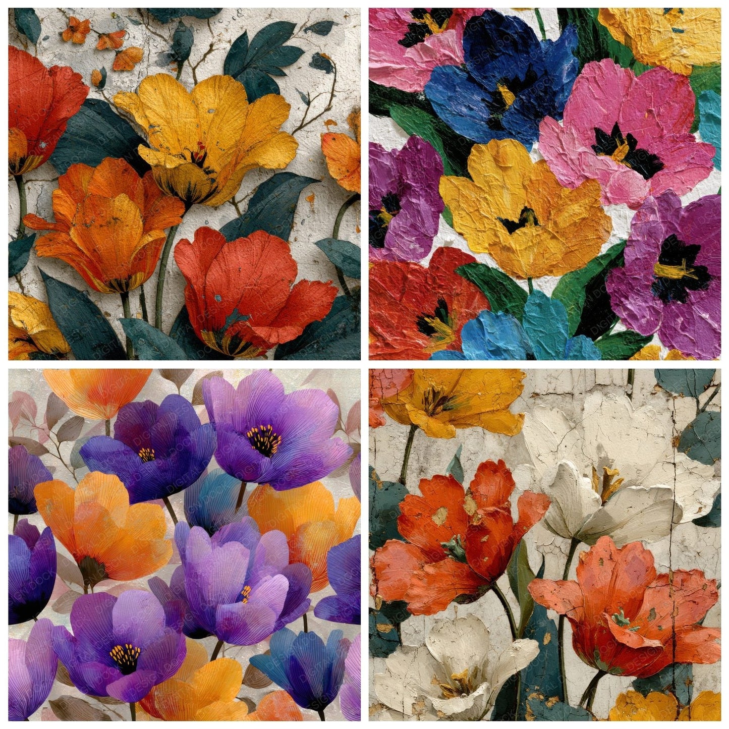 Painterly Tulip Floral Background Digital Paper Pack (DDD000156)