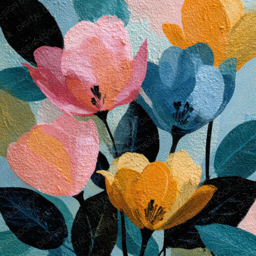 Painterly Tulip Floral Background Digital Paper Pack (DDD000156)