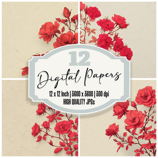 Rose Ink Border Background Digital Paper Pack (DDD000157)