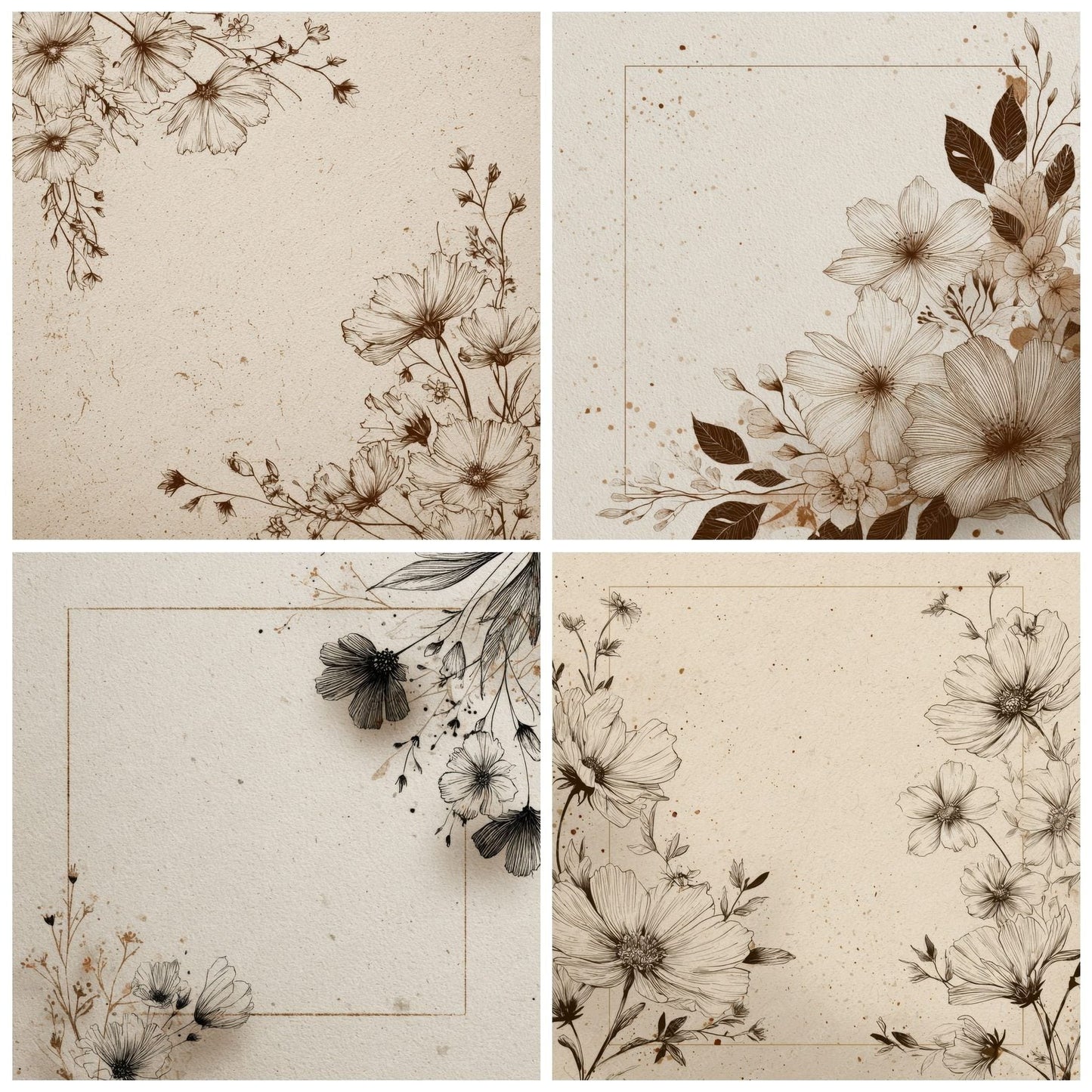 Sketchy Wildflower Outline Background Digital Paper Pack (DDD000158)