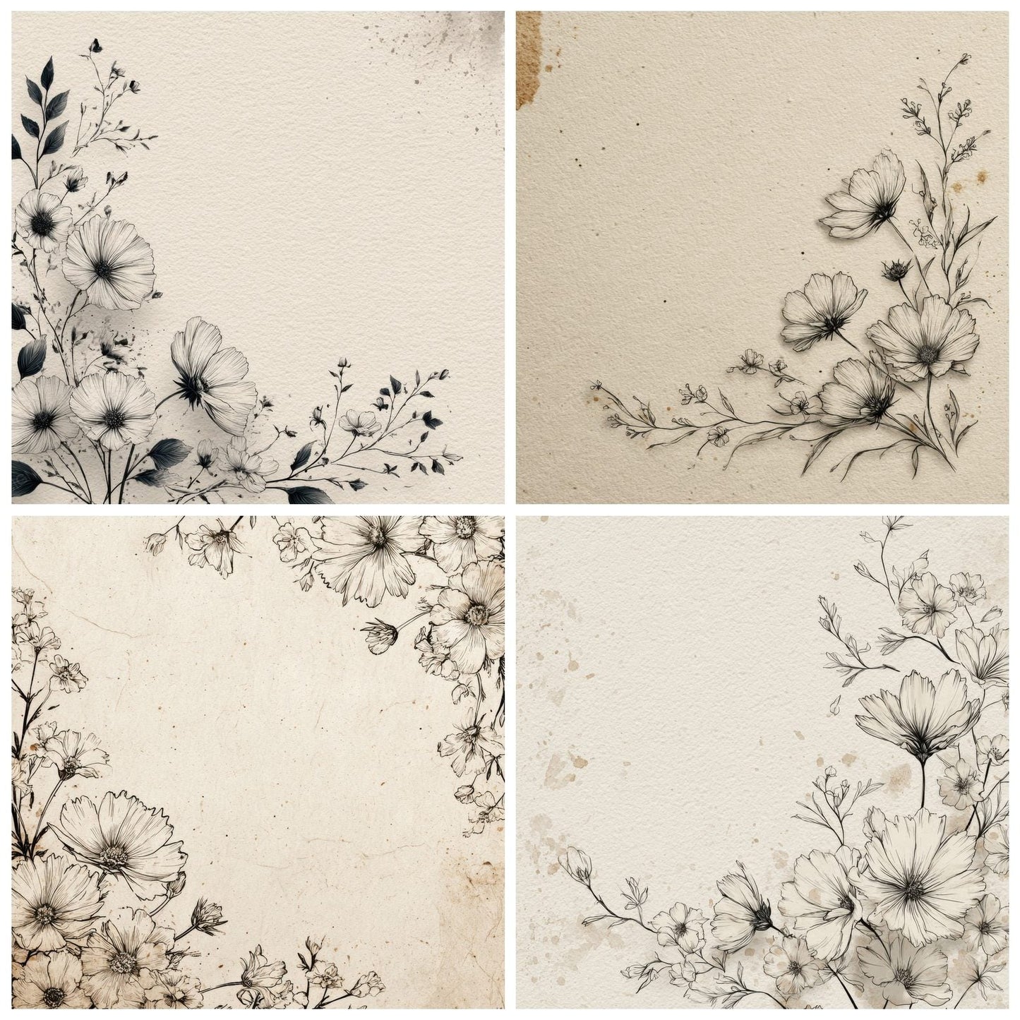 Sketchy Wildflower Outline Background Digital Paper Pack (DDD000158)