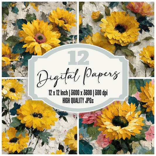 Textured Sunflower Floral Background Digital Paper Pack (DDD000159)