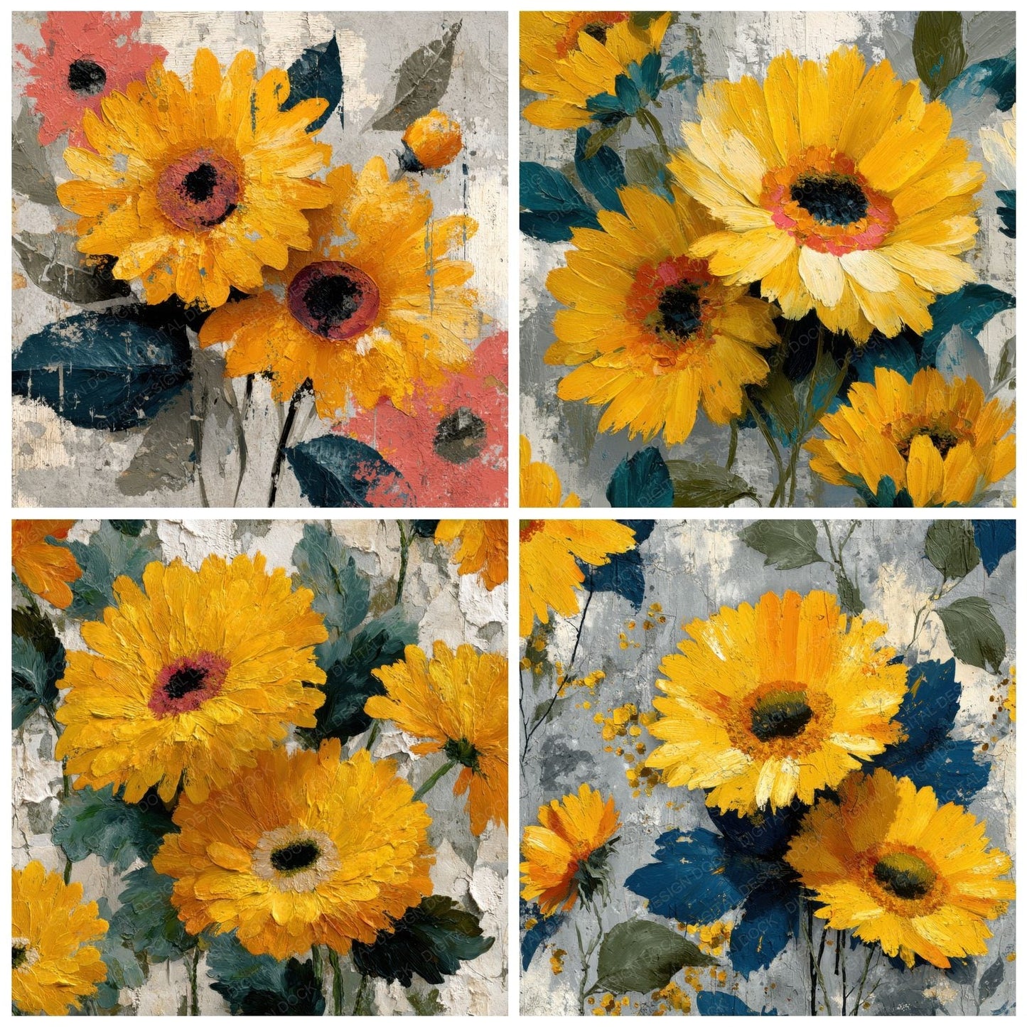 Textured Sunflower Floral Background Digital Paper Pack (DDD000159)