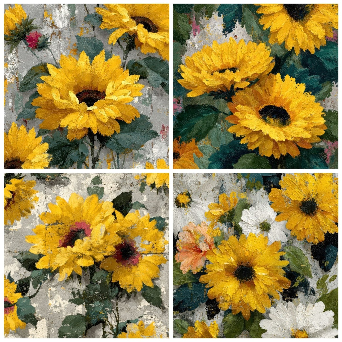 Textured Sunflower Floral Background Digital Paper Pack (DDD000159)