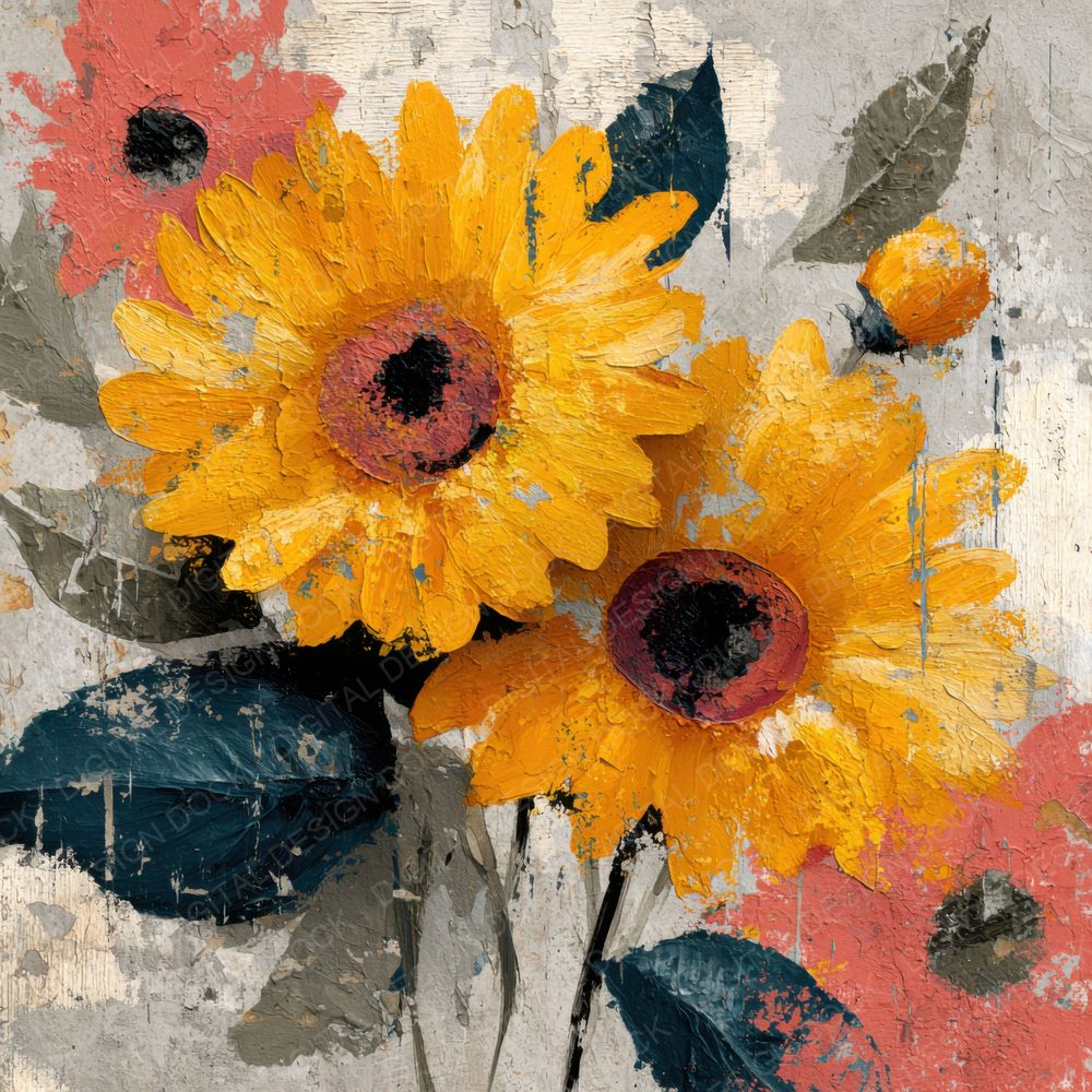 Textured Sunflower Floral Background Digital Paper Pack (DDD000159)